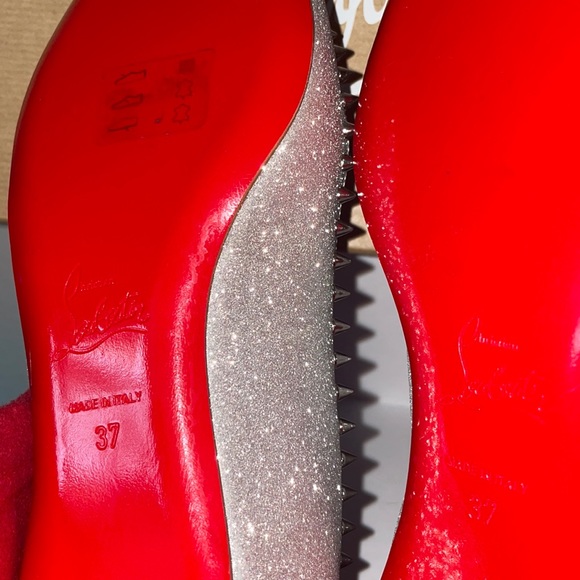 Christian Louboutin new 37,ANJALINA FLAT GLITTER MINI SV71 SILVER,serial#1200727 - Picture 8 of 14